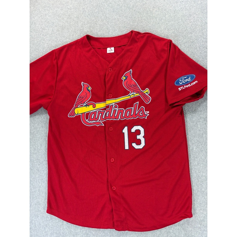 St Louis Cardinals Screened Logo Baseball Jersey (#13 Carpenter) Men's XL - Red